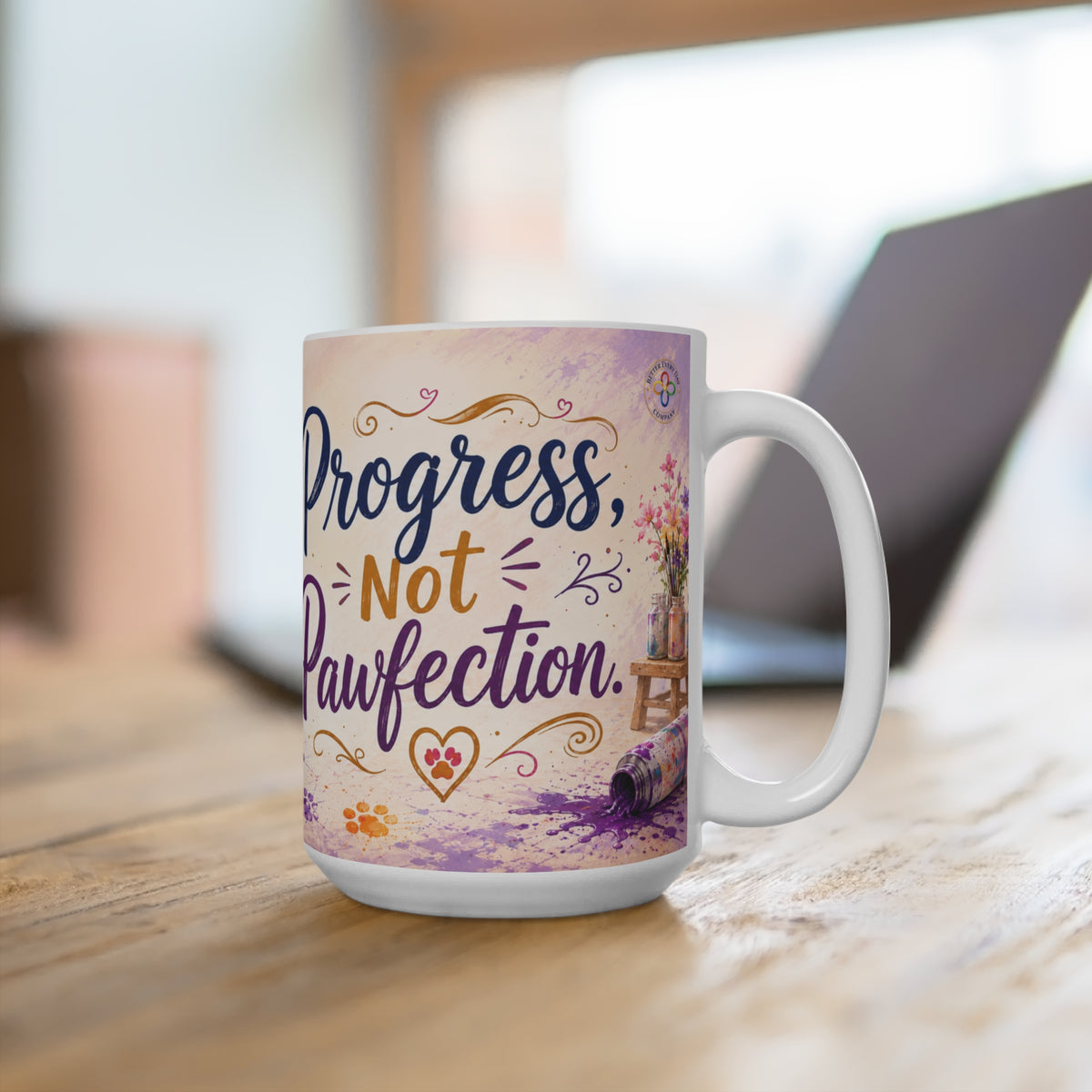 Progress Not Pawfection - 15 oz Funny Dog Mug, Coffee Cup