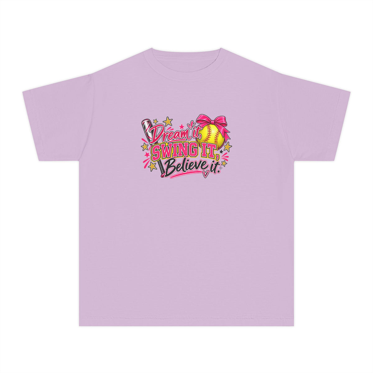 Dream It Swing It Believe It Youth T-Shirt | Softball Girl | Girls Softball Comfort Colors Youth Tee