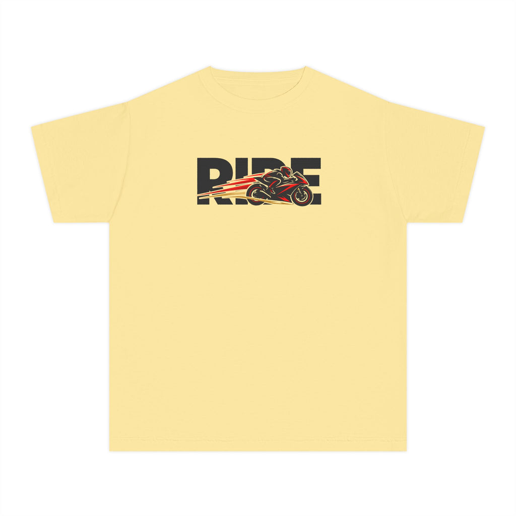RIDE Sport Bike Youth T-Shirt | Sport Bike Rider Graphic | Kids Comfort Colors Youth Tee