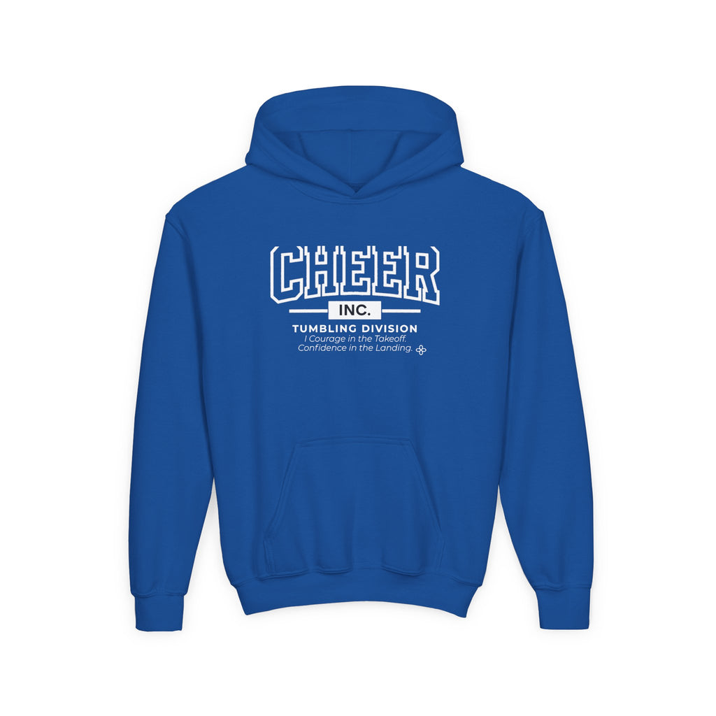 Cheer Inc. Tumbling Division Youth Hoodie | Courage in the Takeoff, Confidence in the Landing | Girls Cheer Youth Hoodie