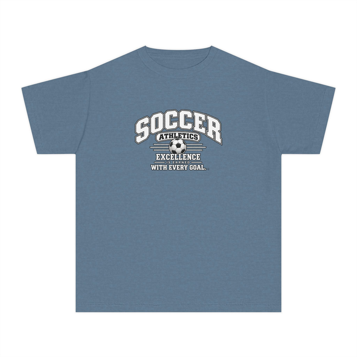 Soccer Athletics Youth T-Shirt | Excellence Is Earned With Every Goal | Kids Soccer Comfort Colors Youth Tee