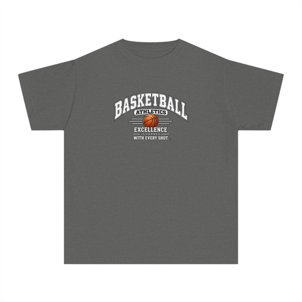Basketball Athletics Youth T-Shirt | Excellence Is Earned With Every Shot | Kids Basketball Comfort Colors Youth Tee