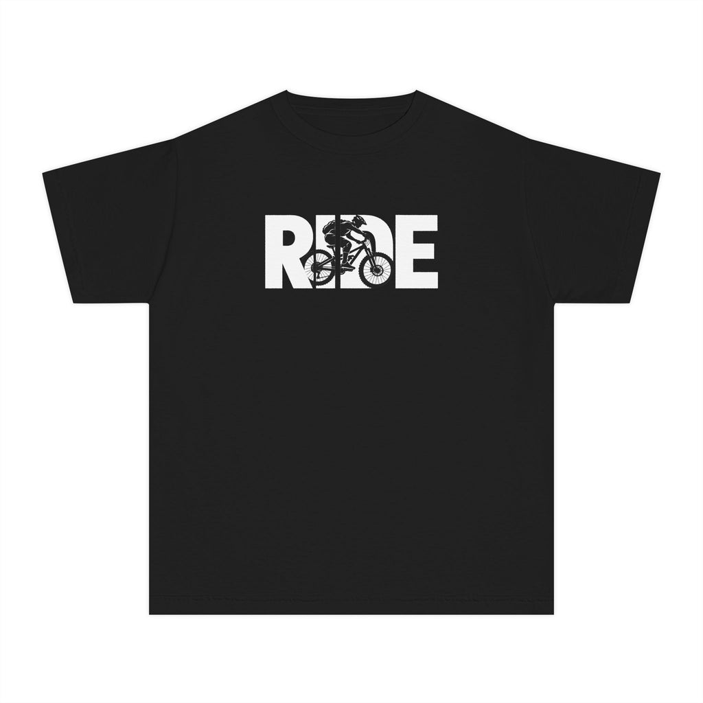 RIDE Mountain Bike Youth T-Shirt | Mountain Biker Graphic | Kids Comfort Colors Youth Tee