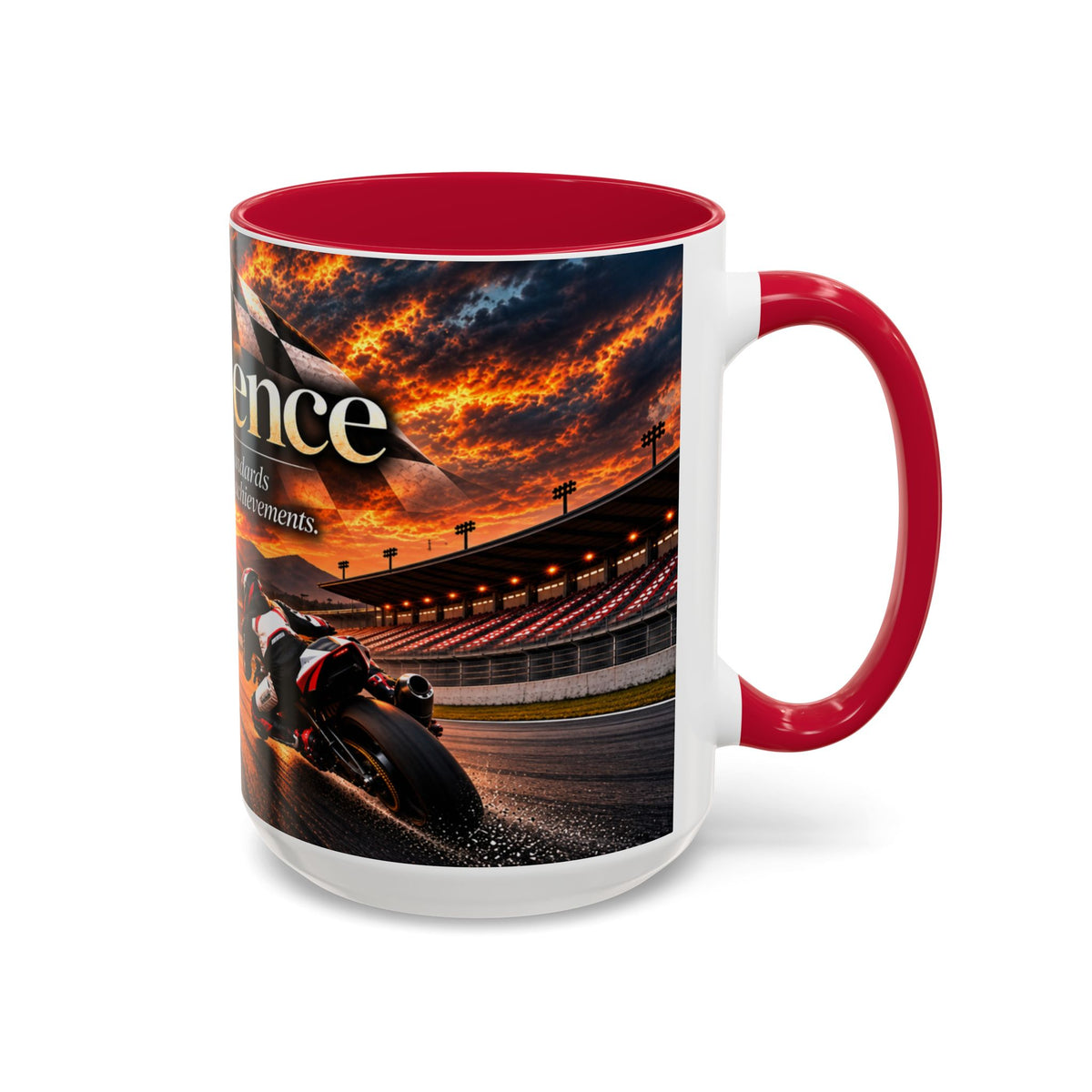 Excellence - The Highest Standards Create the Greatest Achievements | 15 oz Motorcycle Racing Mug, Coffee Cup