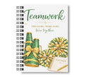 Teamwork - Cheerleading Notebook 8.5"x11", Green and Gold Wide Ruled Blank Notebook, Spiral Bound