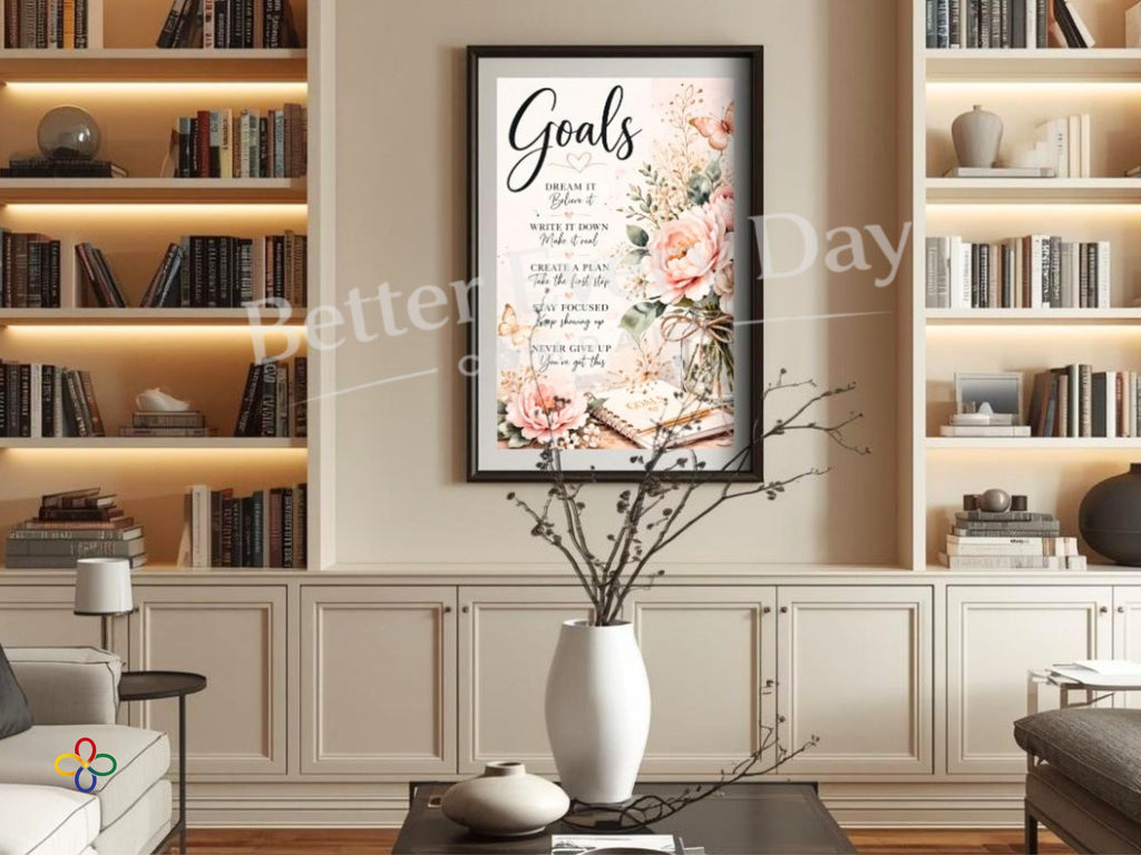 Goals - Floral Inspirational Poster Print, Quote Poster, Motivational Nature Wall Art (Digital Download) Wallart