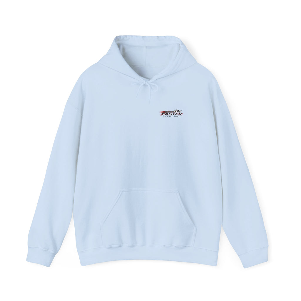Faster Every Day Formula Race Car Hoodie | Driven to Be Better | Front Logo and Back Print | Gildan Hoodie