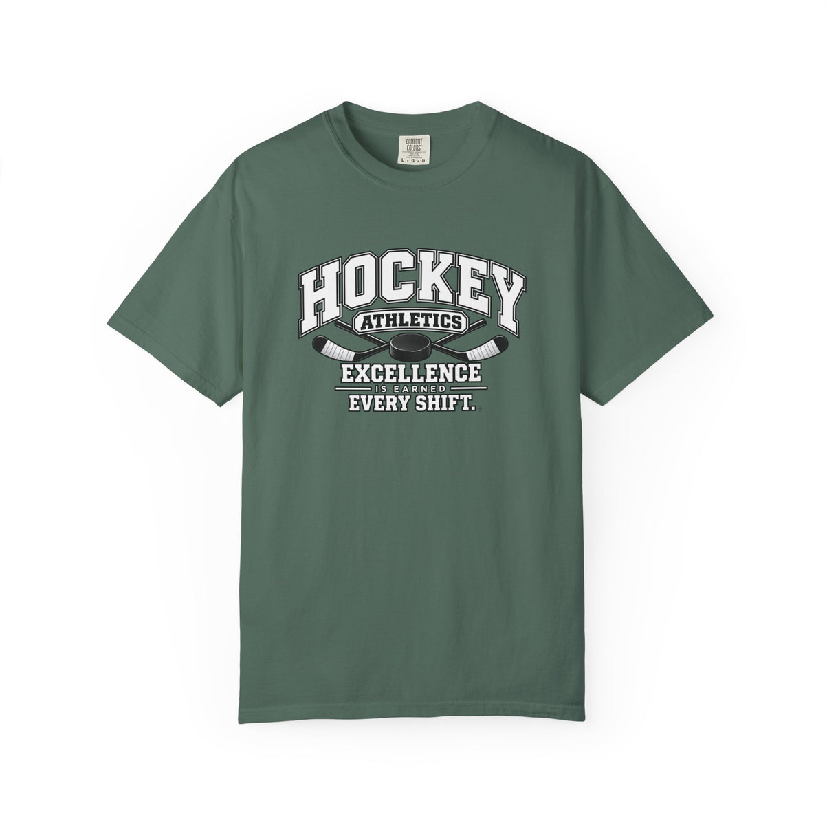 Hockey Athletics T-Shirt | Excellence Is Earned Every Shift | Hockey Comfort Colors Tee