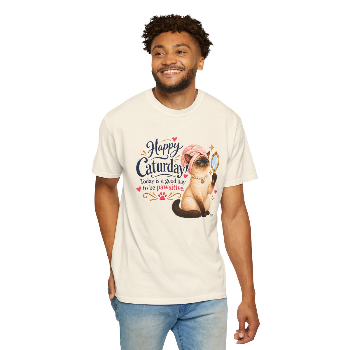 Happy Caturday - Women's Comfort Colors Motivational Cat / Pet T-Shirt for Women - Inspirational Tee - Comfort Colors Shirt