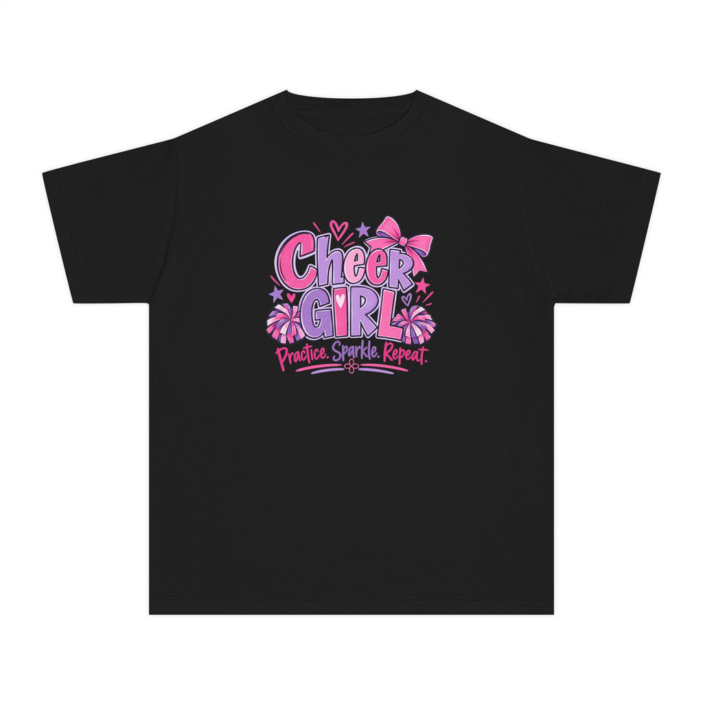 Cheer Girl Youth T-Shirt | Practice, Sparkle, Repeat | Girls Cheer Comfort Colors Youth Tee