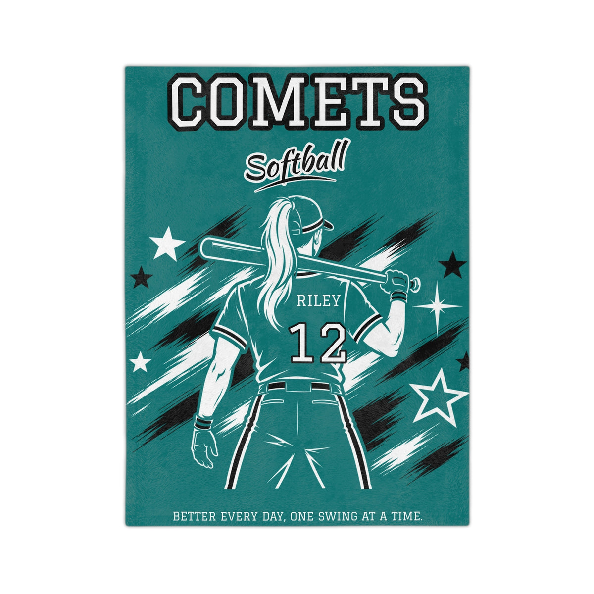 Personalized Softball Blanket - Player Spotlight Design | Custom Team Name, Number & Player Name | 2 Styles, Your Team Colors | Plush Throw
