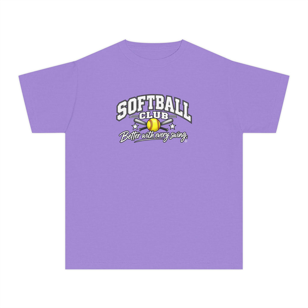 Softball Club Youth T-Shirt | Better With Every Swing | Girls Softball Comfort Colors Youth Tee