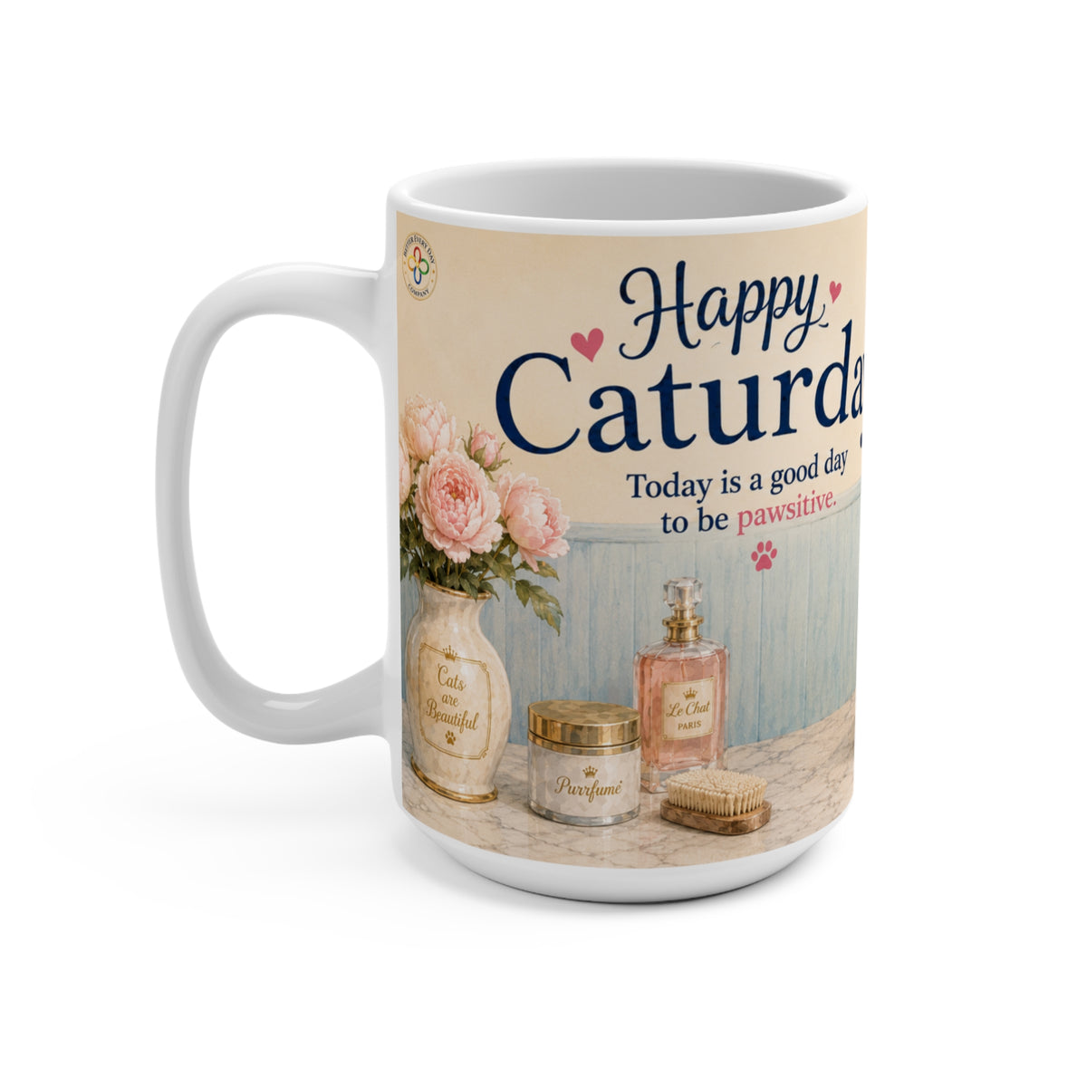 Happy Caturday - 15 oz Funny Cat Mug, Coffee Cup