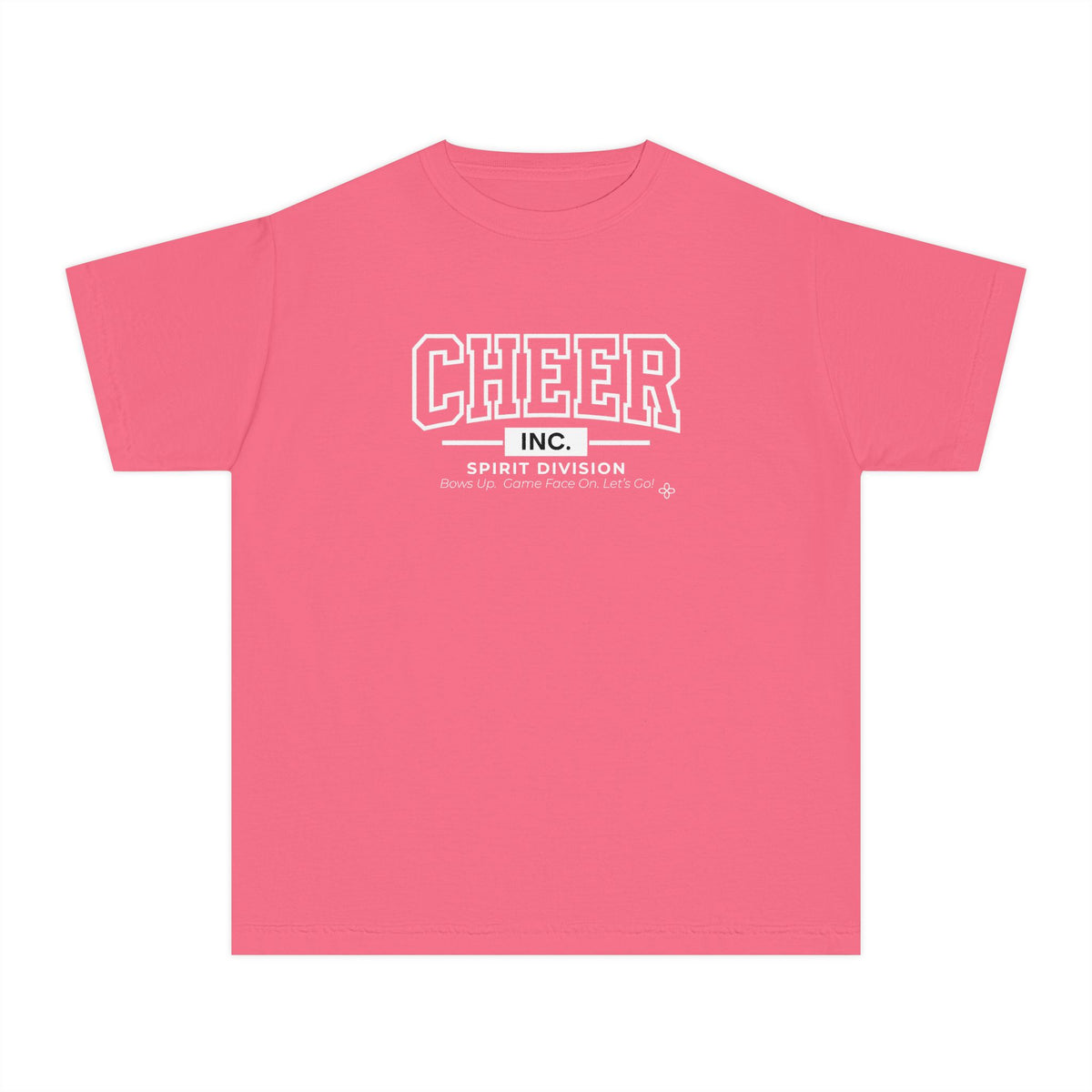 Cheer Inc. Spirit Division Youth T-Shirt | Bows Up, Game Face On, Let's Go | Girls Cheer Comfort Colors Youth Tee