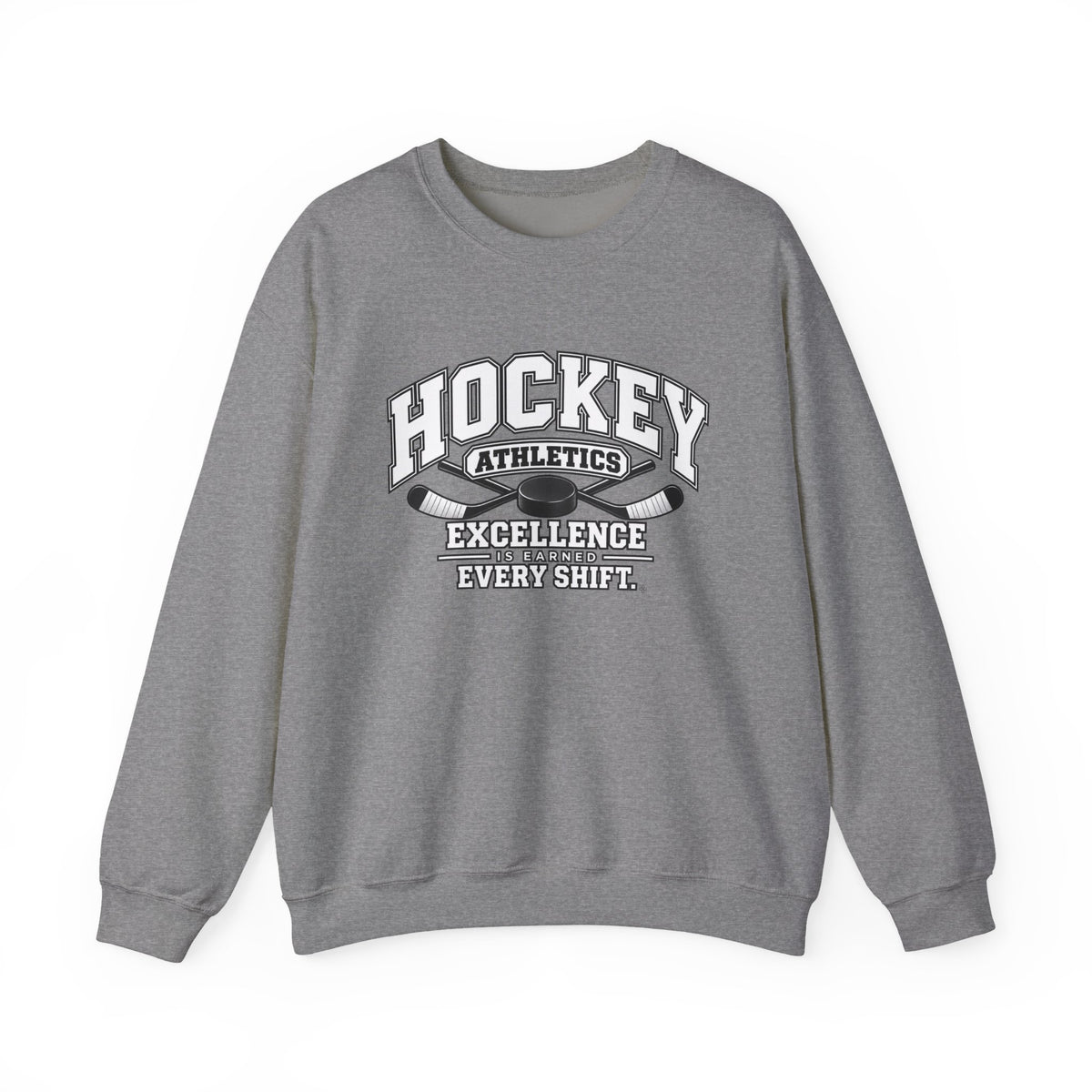 Hockey Athletics Sweatshirt | Excellence Is Earned Every Shift | Hockey Gildan Crewneck