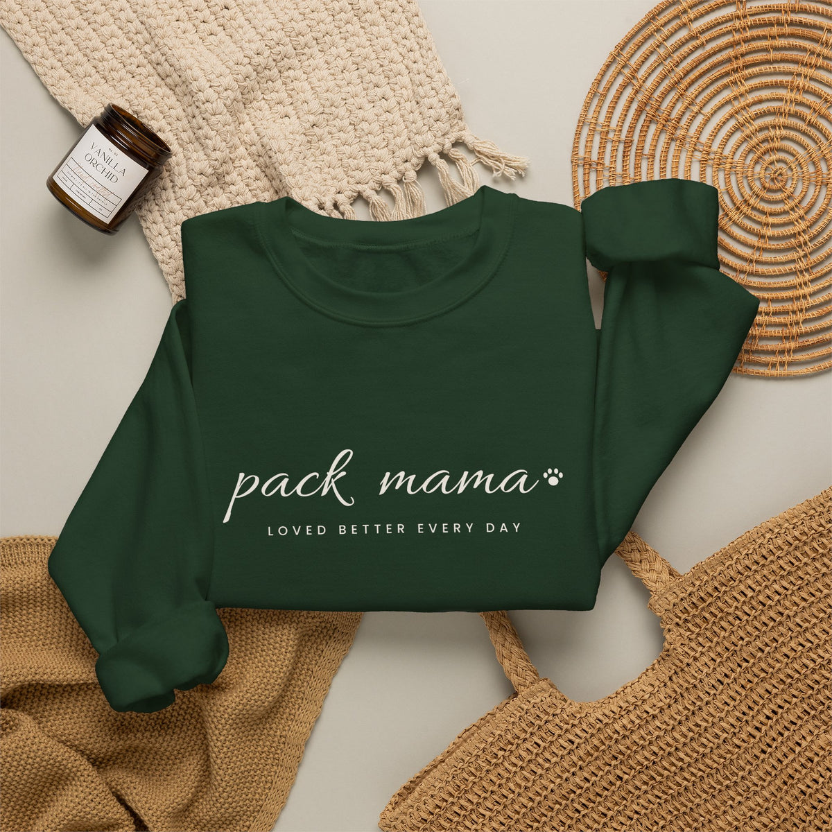 Personalized Pack Mama Sweatshirt - Loved Better Every Day | Pet Names on Sleeve | Choose Your Style | Custom Pet Mom Gift | Gildan Sweatshirt