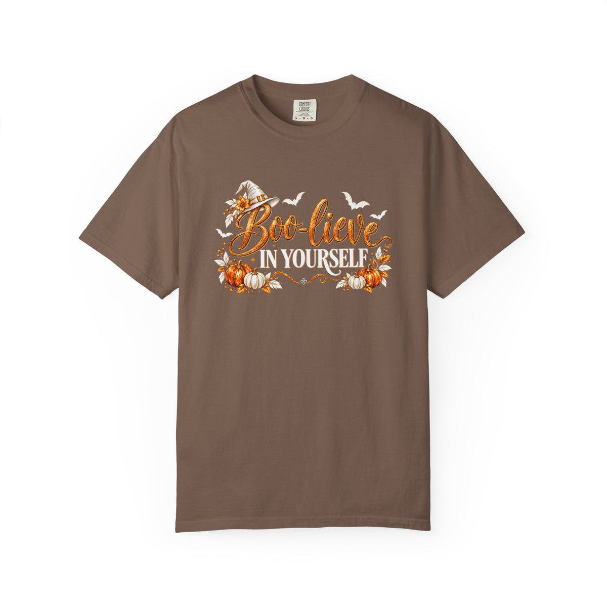 Inspirational Halloween T-Shirt - BOO-lieve In Yourself - Women's Comfort Colors Motivational Shirt