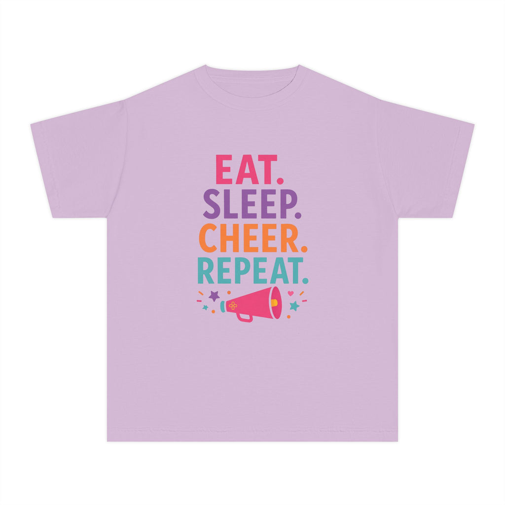 Eat Sleep Cheer Repeat Youth T-Shirt | Cheerleader Gift | Girls Cheer Comfort Colors Youth Tee
