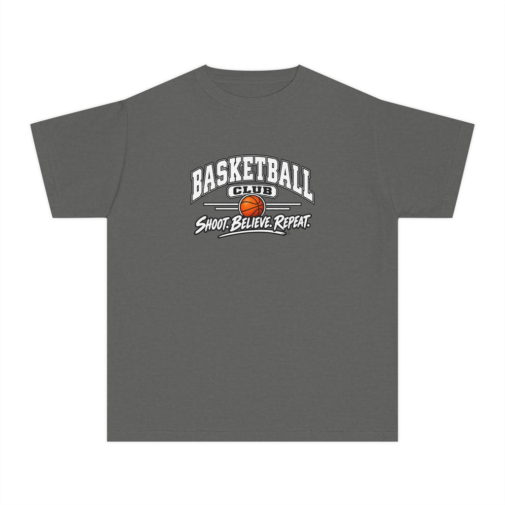 Basketball Club Youth T-Shirt | Shoot, Believe, Repeat | Kids Basketball Comfort Colors Youth Tee