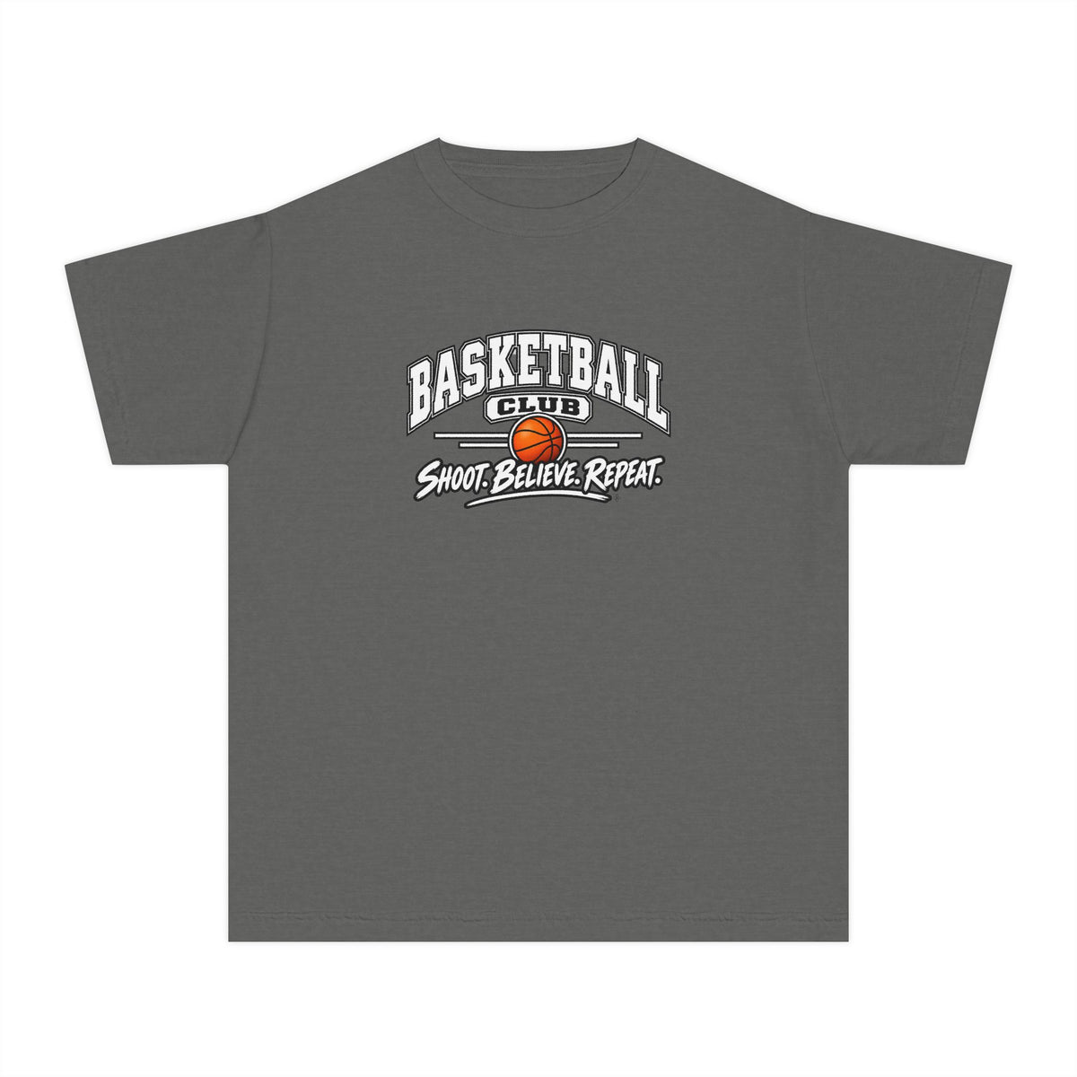 Basketball Club Youth T-Shirt | Shoot, Believe, Repeat | Kids Basketball Comfort Colors Youth Tee