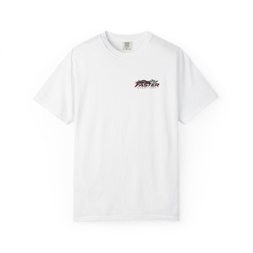 Faster Every Day Sports Car Tee | Driven to Be Better | Front Logo and Back Print | Comfort Colors T-Shirt