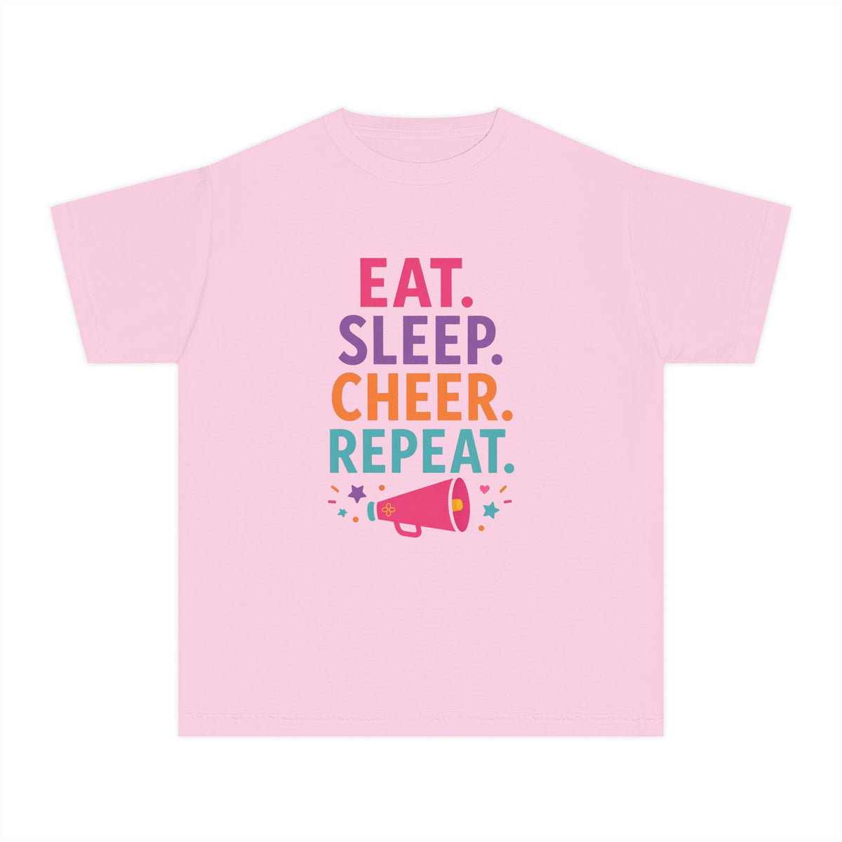 Eat Sleep Cheer Repeat Youth T-Shirt | Cheerleader Gift | Girls Cheer Comfort Colors Youth Tee