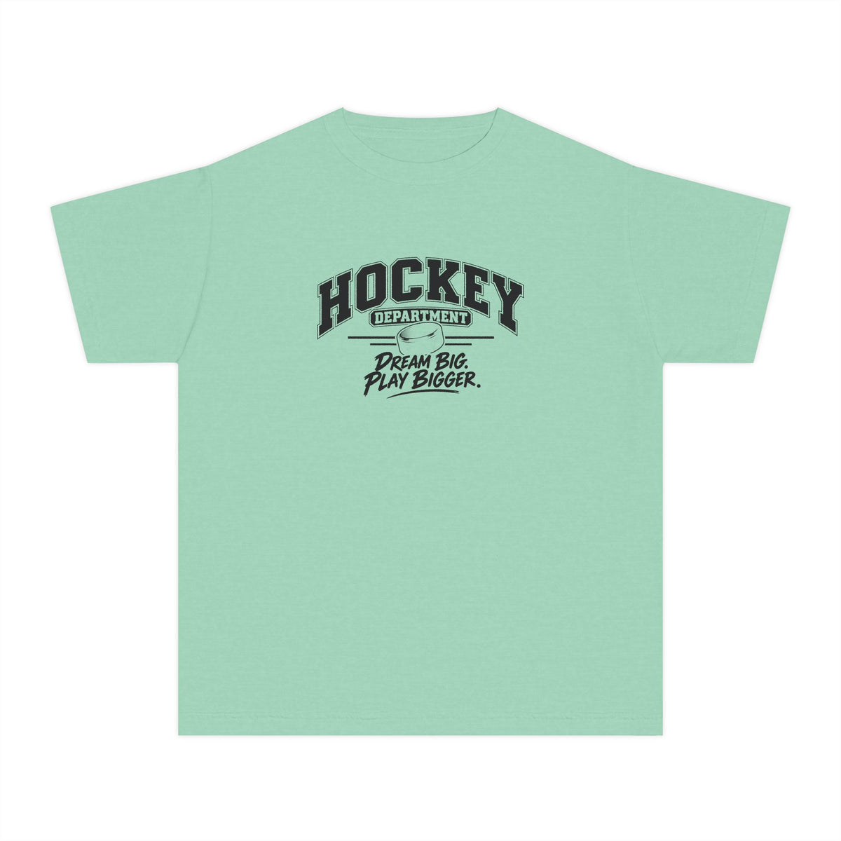 Hockey Department Youth T-Shirt | Dream Big, Play Bigger | Kids Hockey Comfort Colors Youth Tee