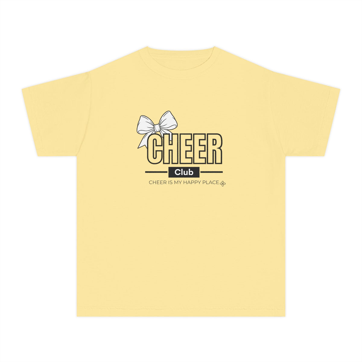 Cheer Club Bow Youth T-Shirt | Cheer Bow, Cheer Is My Happy Place | Girls Cheer Comfort Colors Youth Tee