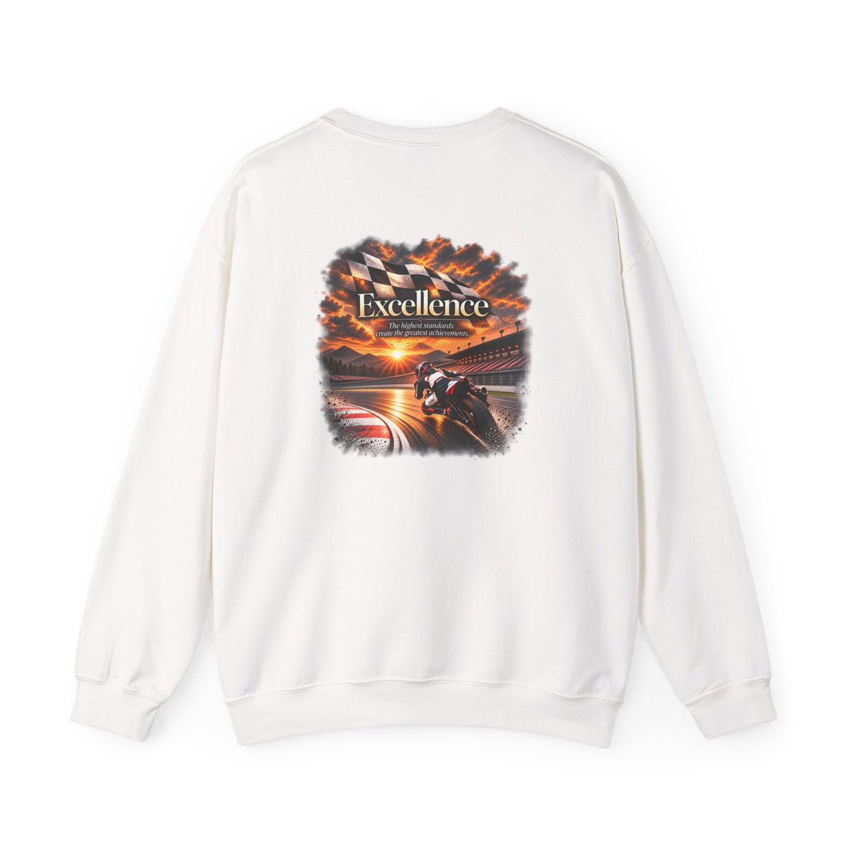 Excellence - The Highest Standards Create the Greatest Achievements | Motorcycle Racing Gift | Front Logo and Back Print | Gildan Crewneck Sweatshirt