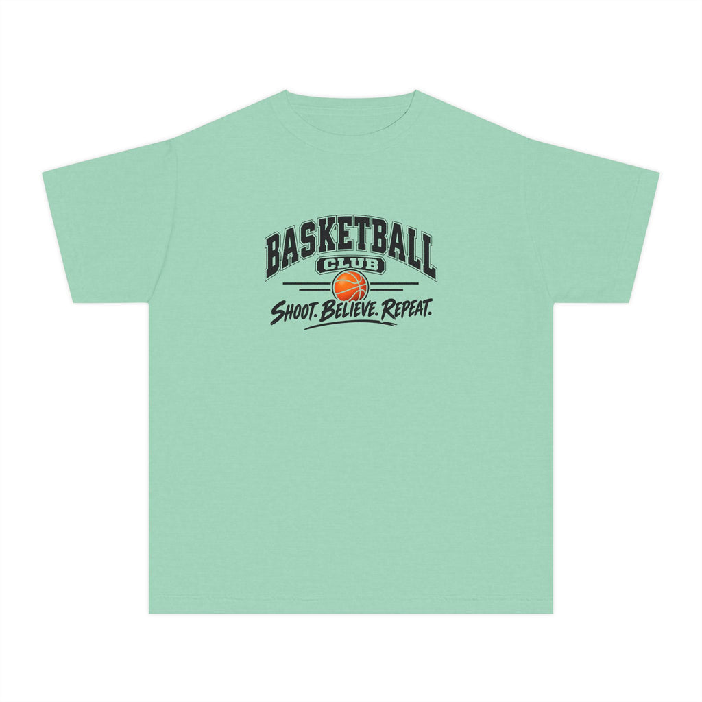 Basketball Club Youth T-Shirt | Shoot, Believe, Repeat | Kids Basketball Comfort Colors Youth Tee