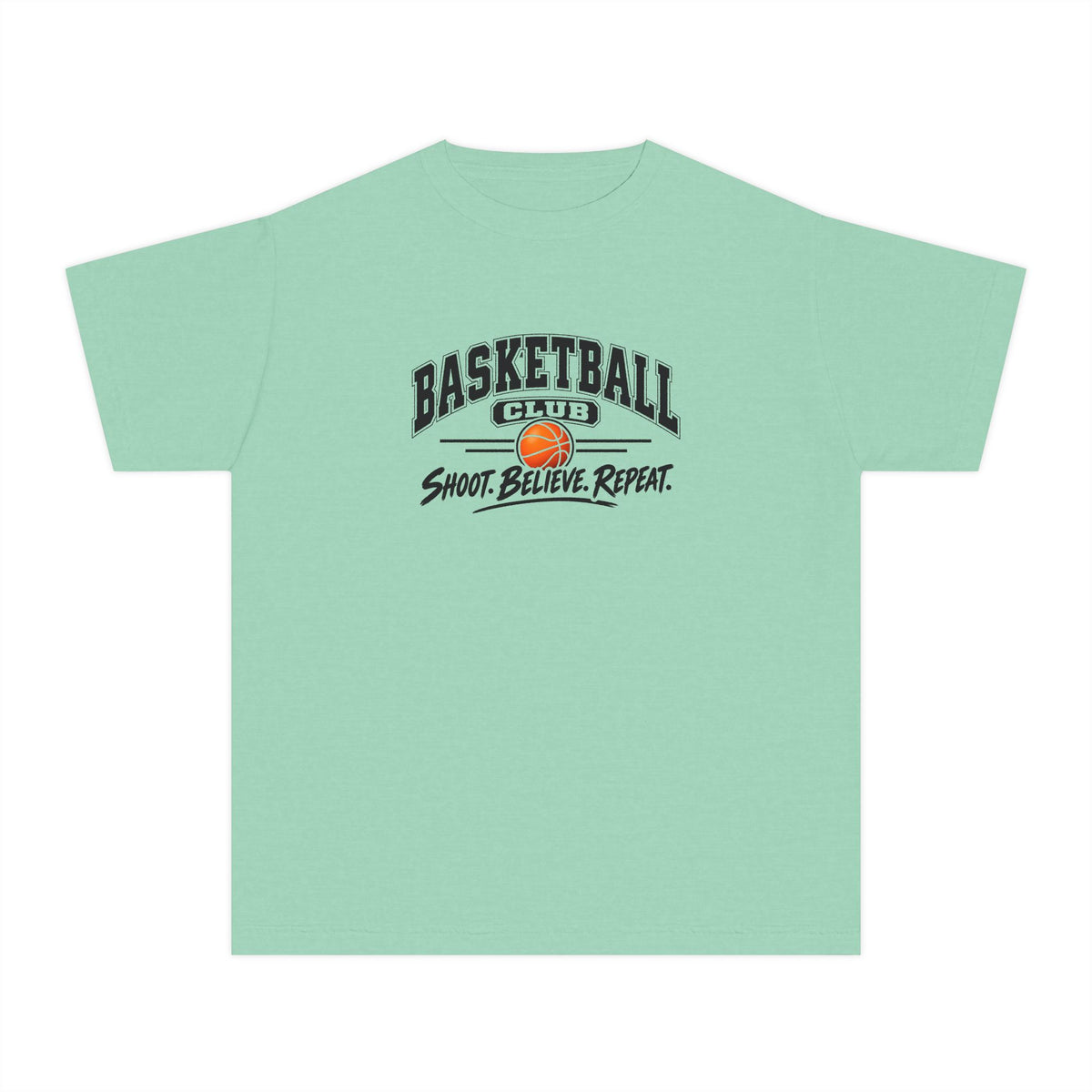 Basketball Club Youth T-Shirt | Shoot, Believe, Repeat | Kids Basketball Comfort Colors Youth Tee