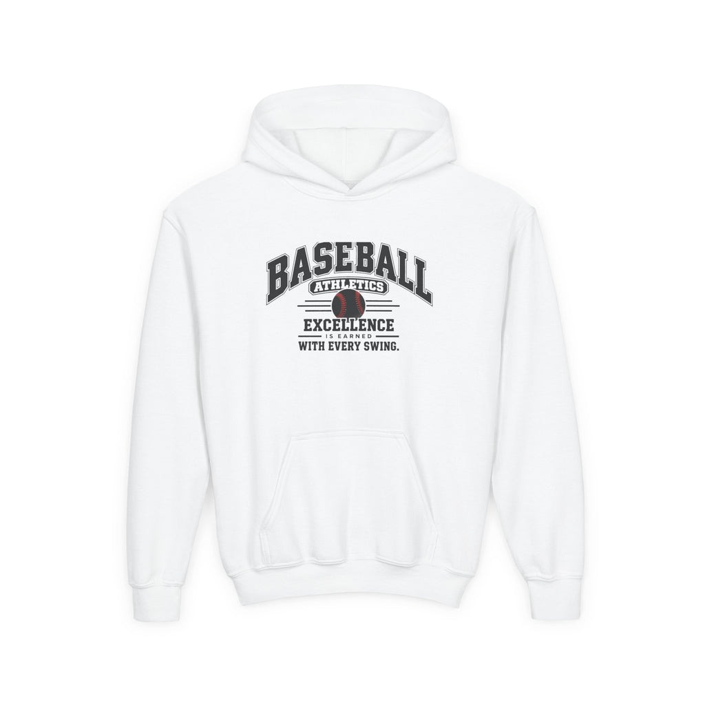 Baseball Athletics Youth Hoodie | Excellence Is Earned With Every Swing | Kids Baseball Youth Hoodie