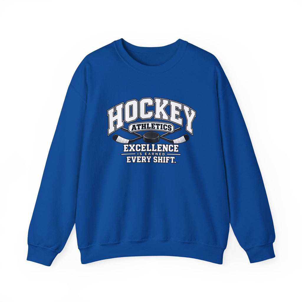 Hockey Athletics Sweatshirt | Excellence Is Earned Every Shift | Hockey Gildan Crewneck