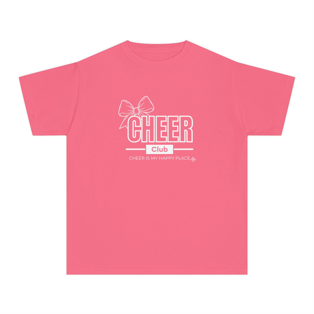 Cheer Club Bow Youth T-Shirt | Cheer Bow, Cheer Is My Happy Place | Girls Cheer Comfort Colors Youth Tee