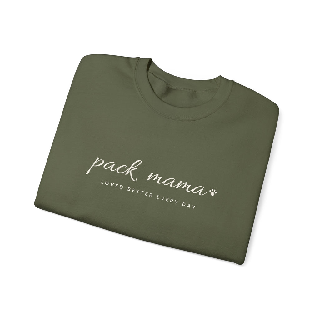 Personalized Pack Mama Sweatshirt - Loved Better Every Day | Pet Names on Sleeve | Choose Your Style | Custom Pet Mom Gift | Gildan Sweatshirt