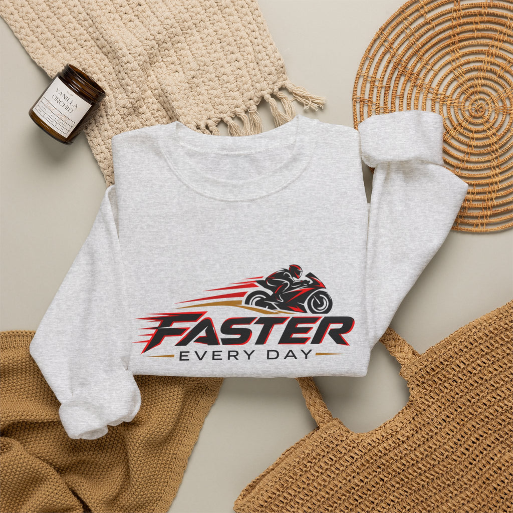 Faster Every Day Sport Bike Logo Sweatshirt | Motorcycle Racing Gift | Gildan Crewneck Sweatshirt