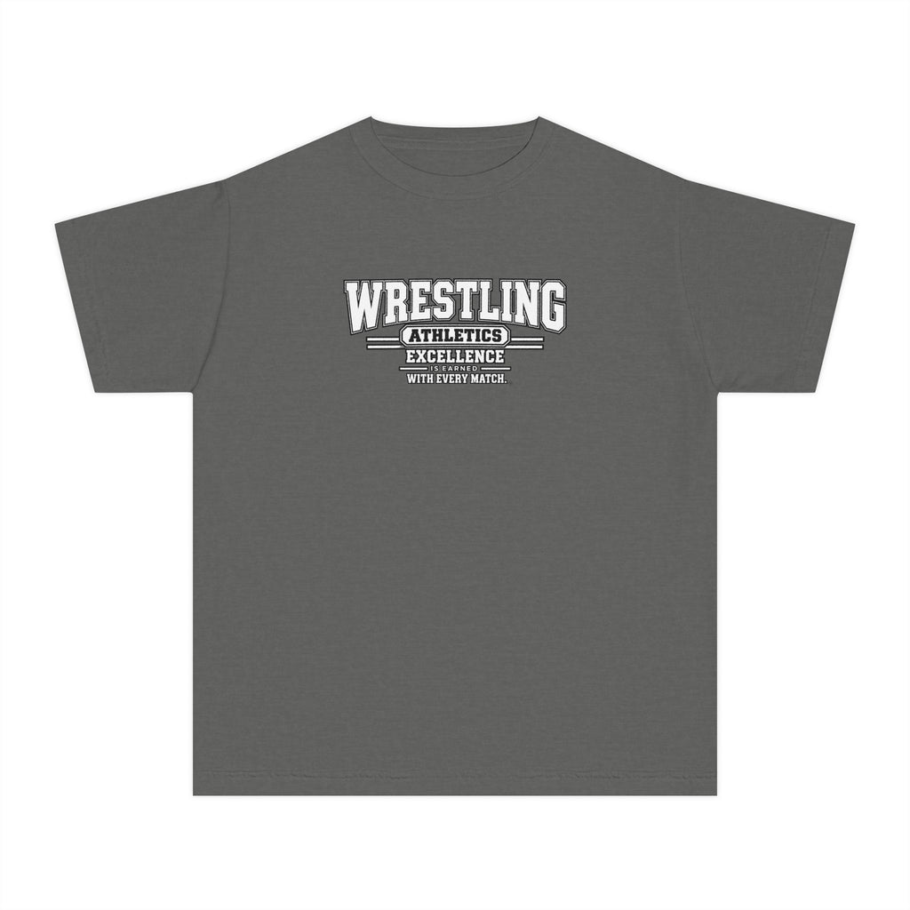 Wrestling Athletics Youth T-Shirt | Excellence Is Earned With Every Match | Kids Wrestling Comfort Colors Youth Tee