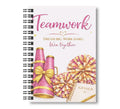 Teamwork - Cheerleading Notebook 8.5"x11", Hot Pink and Gold Wide Ruled Blank Notebook, Spiral Bound