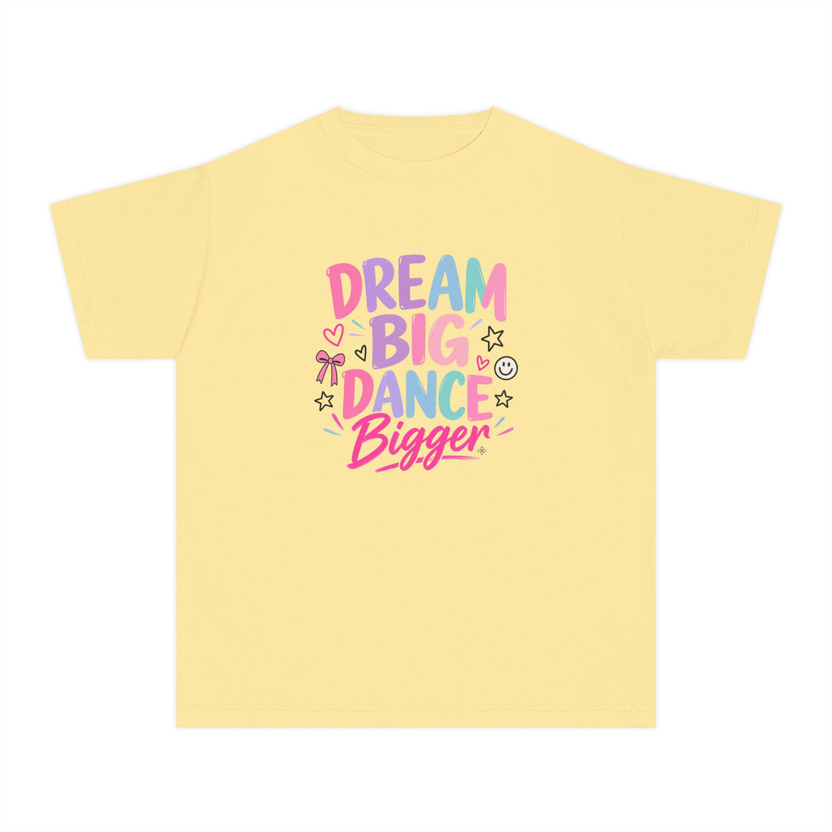 Dream Big Dance Bigger Youth T-Shirt | Dancer Gift | Girls Dance Comfort Colors Youth Tee