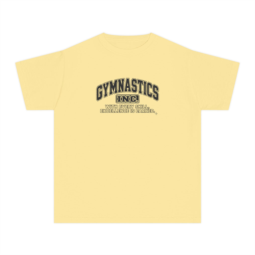 Gymnastics Inc. Youth T-Shirt | With Every Skill, Excellence Is Earned | Girls Gymnastics Comfort Colors Youth Tee