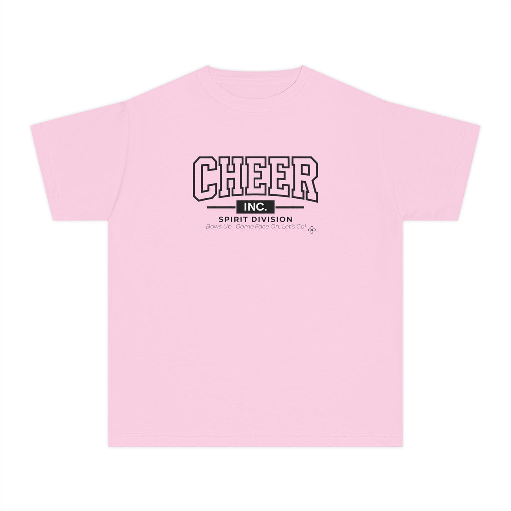 Cheer Inc. Spirit Division Youth T-Shirt | Bows Up, Game Face On, Let's Go | Girls Cheer Comfort Colors Youth Tee