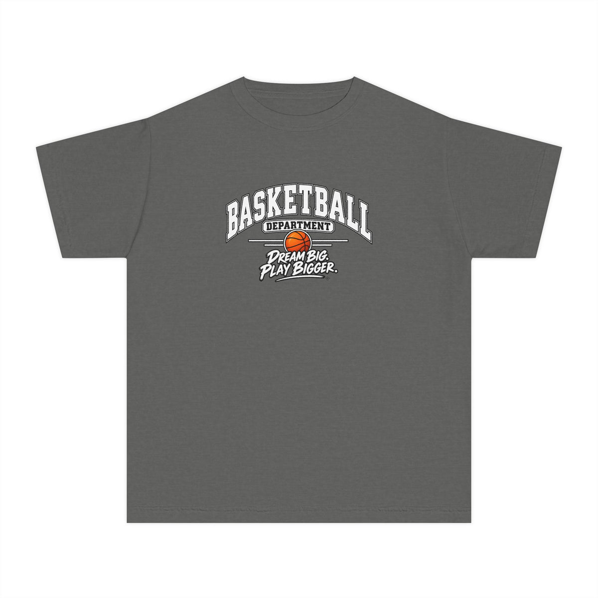 Basketball Department Youth T-Shirt | Dream Big, Play Bigger | Kids Basketball Comfort Colors Youth Tee