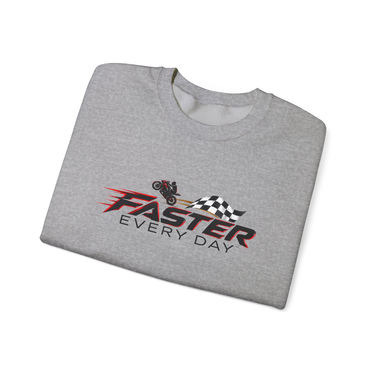 Faster Every Day Checkered Flag Logo Sweatshirt | Motorcycle Racing Gift | Gildan Crewneck Sweatshirt
