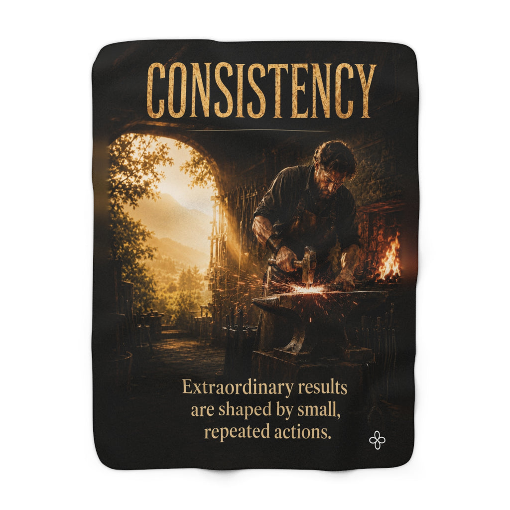 Consistency Motivational Sherpa Blanket | Inspirational Quote Sherpa Fleece Throw | Uplifting Gift | Better Every Day
