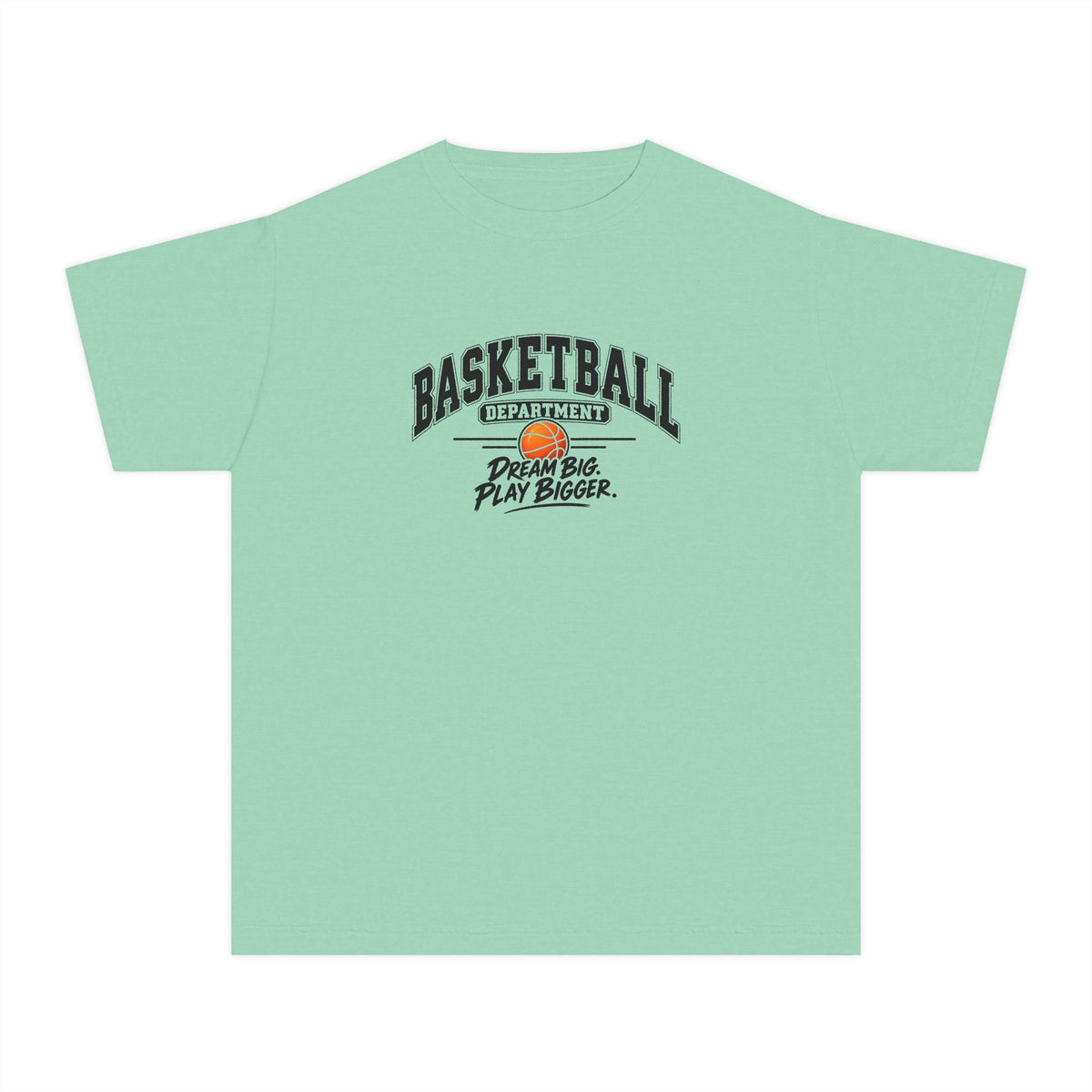 Basketball Department Youth T-Shirt | Dream Big, Play Bigger | Kids Basketball Comfort Colors Youth Tee