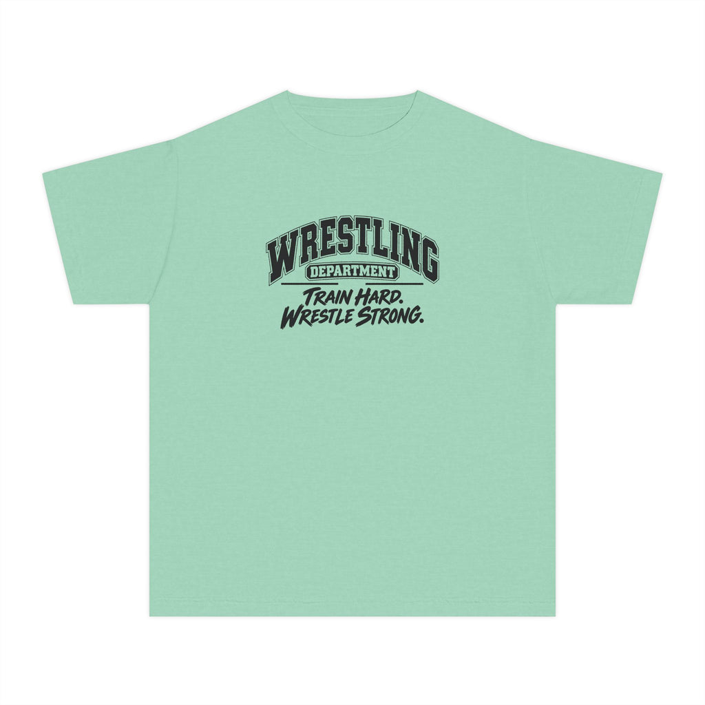 Wrestling Department Youth T-Shirt | Train Hard, Wrestle Strong | Kids Wrestling Comfort Colors Youth Tee