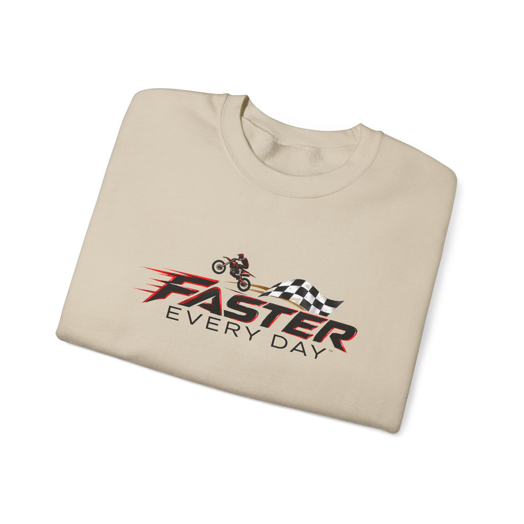 Faster Every Day Dirt Bike Checkered Flag Logo Sweatshirt | Motocross Gift | Gildan Crewneck Sweatshirt