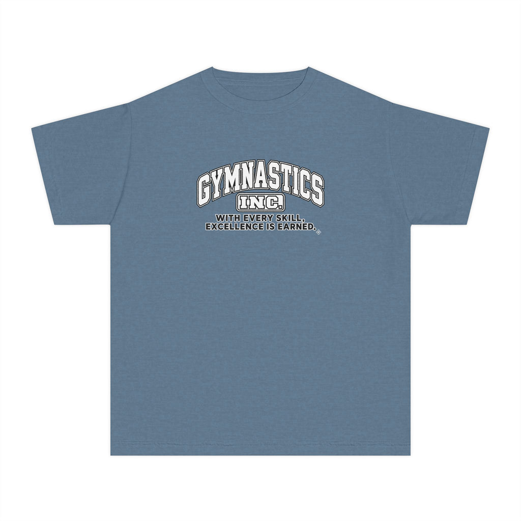 Gymnastics Inc. Youth T-Shirt | With Every Skill, Excellence Is Earned | Girls Gymnastics Comfort Colors Youth Tee