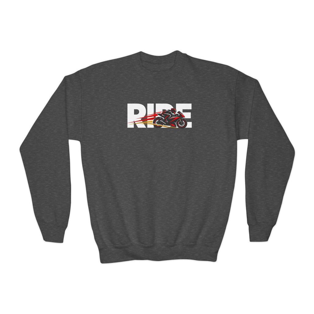 RIDE Sport Bike Youth Sweatshirt | Sport Bike Rider Graphic | Kids Youth Crewneck