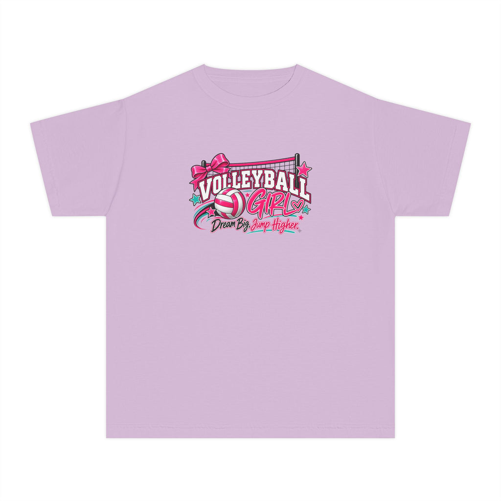Volleyball Girl Youth T-Shirt | Dream Big, Jump Higher | Girls Volleyball Comfort Colors Youth Tee